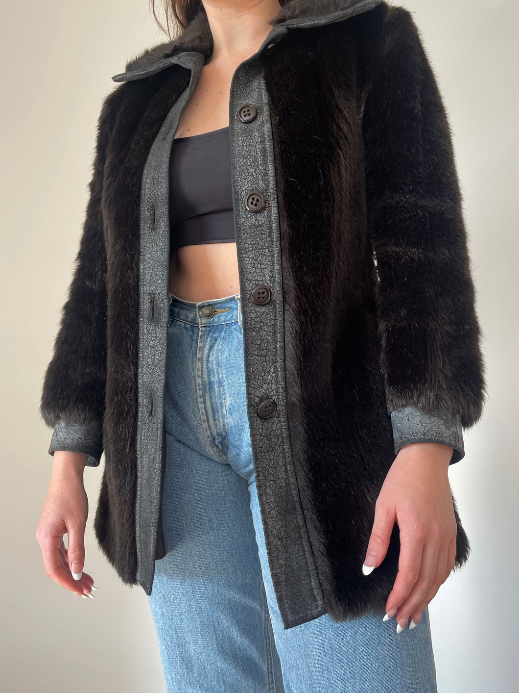 Vintage 1970’s Faux Fur & Leather Coat (S)