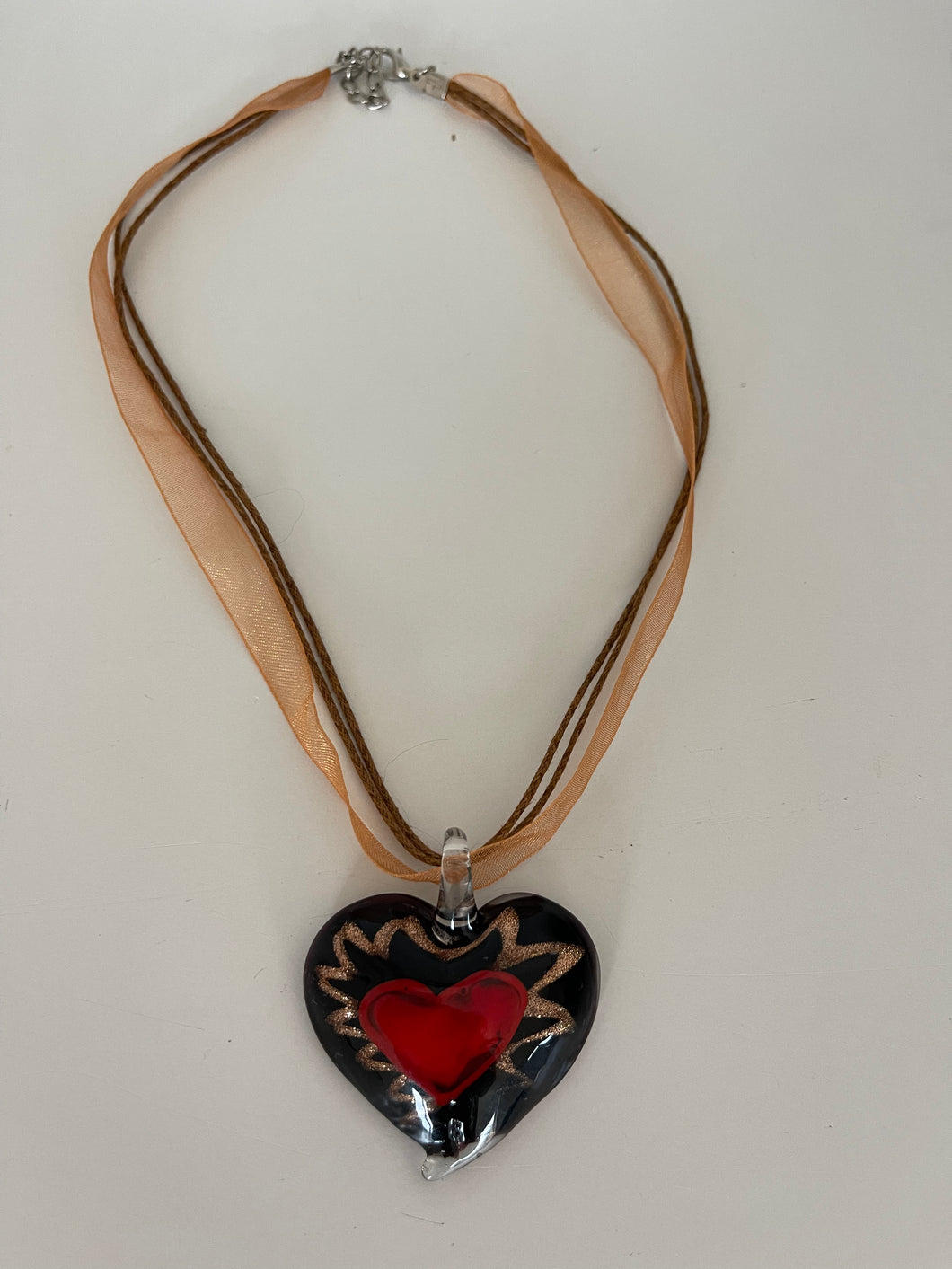 Vintage Handmade Glass Heart Pendant Necklace